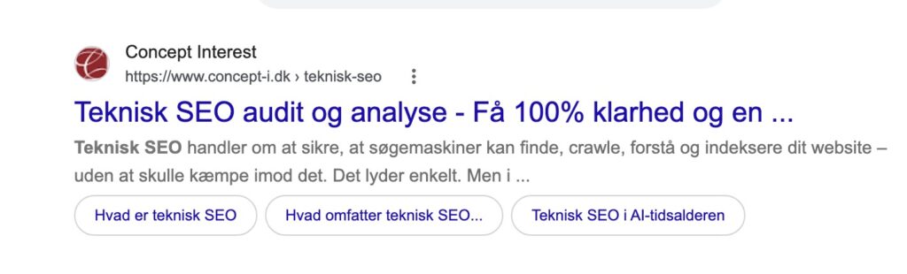 eksempel på hop til links i Google